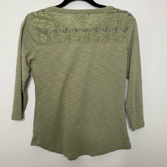 Chaps Henley Long Sleeve Top 1/2 Button Up Lace Shoulder Detail Heather Green M - Picture 5 of 10